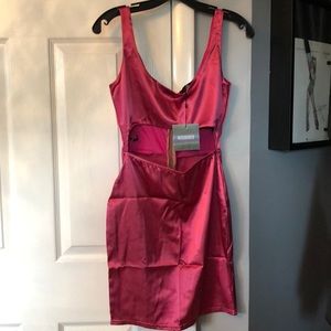 Pink Satin mini Cut out dress